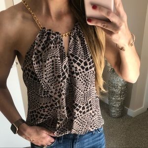 Geometric pattern Animal print gold chain neckline slightly sheer